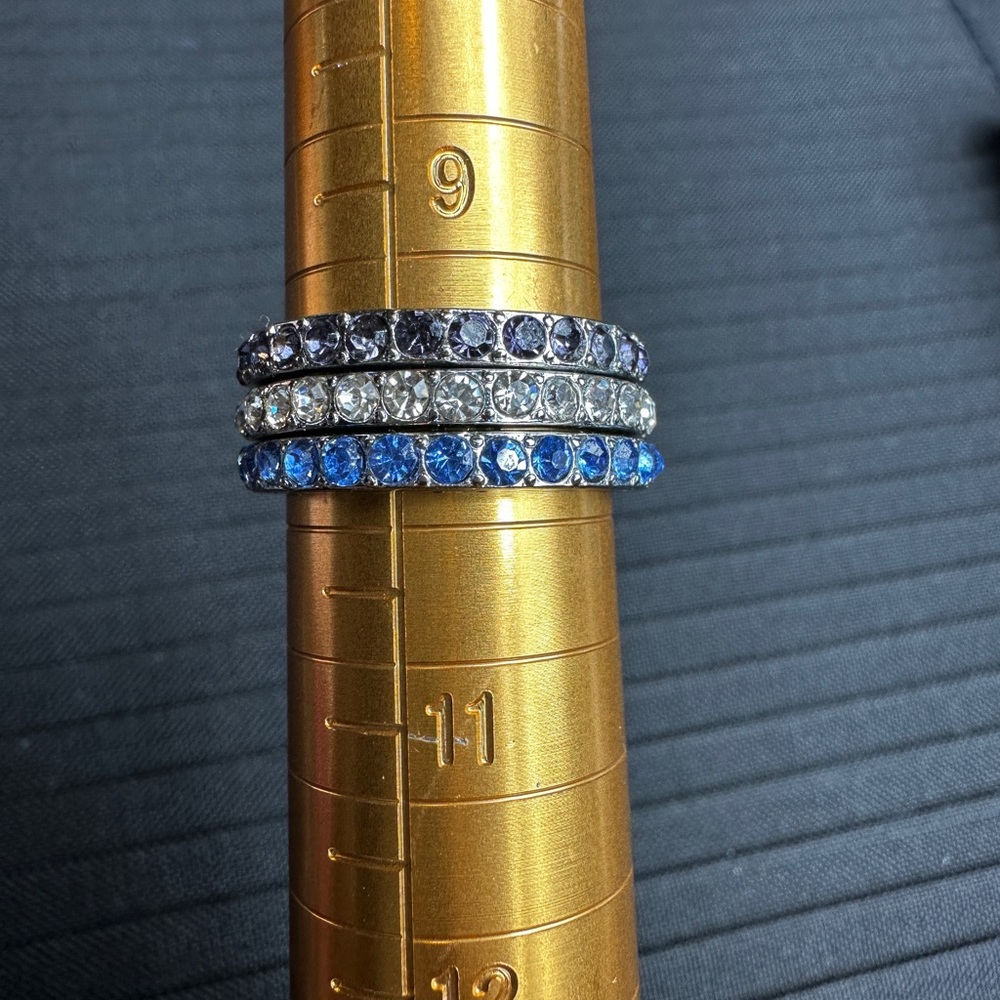 Elegant Blue and Silver Stacked Ring Set